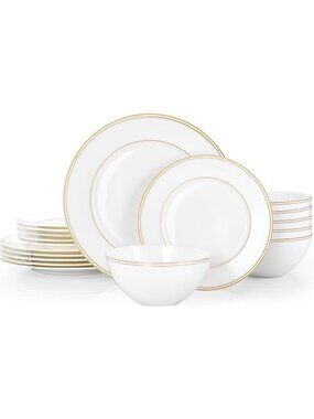 Elegant 18-Piece Gold Trim White Bone China Dinnerware Set for 6, Perfect for